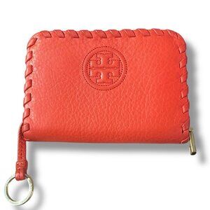TORY BURCH - Red/ Orange Pebbled Leather Wallet with Key-Ring (MSRP $200)
